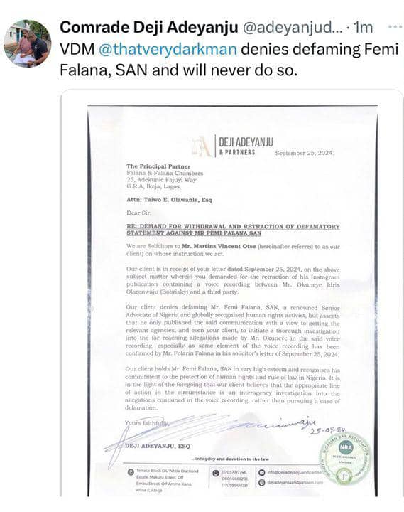 VeryDarkMan denies defaming Falz and his father, Femi Falana