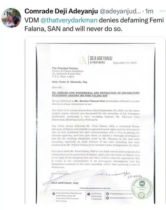 VeryDarkMan denies defaming Falz and his father, Femi Falana