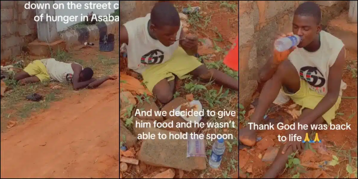 Man collapses on road due to hunger, good Samaritans help him with food