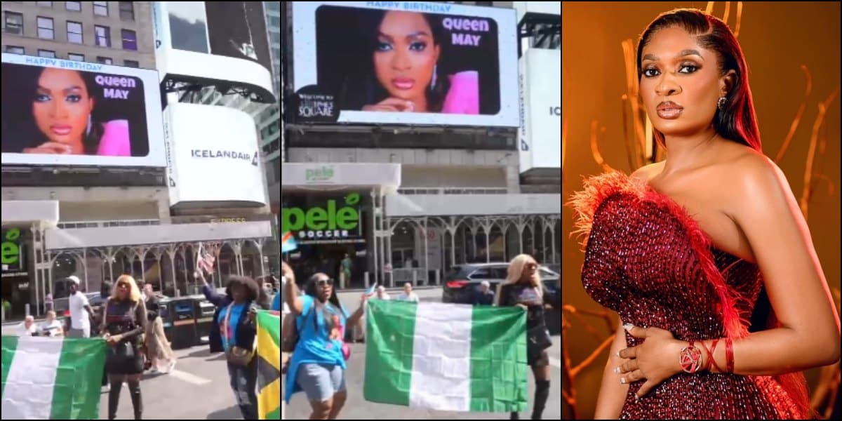 Fans place May Edochie's face on billboard at Times Square in New York, she reacts