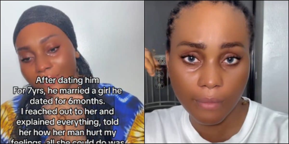 Lady burst into tears as ex-boyfriend she dated for 7 years marries new partner after 6 months