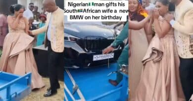 South African lady emotional as her Nigerian husband gifts her a BMW as birthday gift