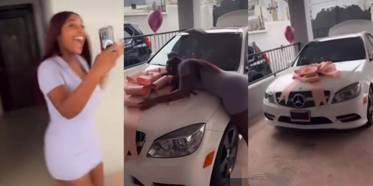 Lady goes gaga with excitement as boyfriend surprises her with car on birthday