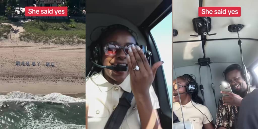 Man proposes to girlfriend mid-air on helicopter ride