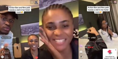 BBNaija: Ben and Nne visit Kassia in the hotel room post eviction