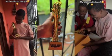 Man goes viral as girlfriend gifts him a gold-plated "world's best boyfriend" trophy on boyfriend's day