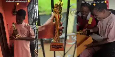 Man goes viral as girlfriend gifts him a gold-plated "world's best boyfriend" trophy on boyfriend's day