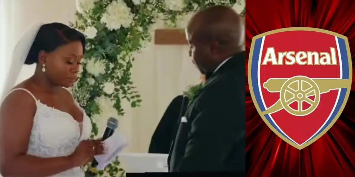 Bride melts hearts on wedding day, vows to support husband's Arsenal FC, even in defeat