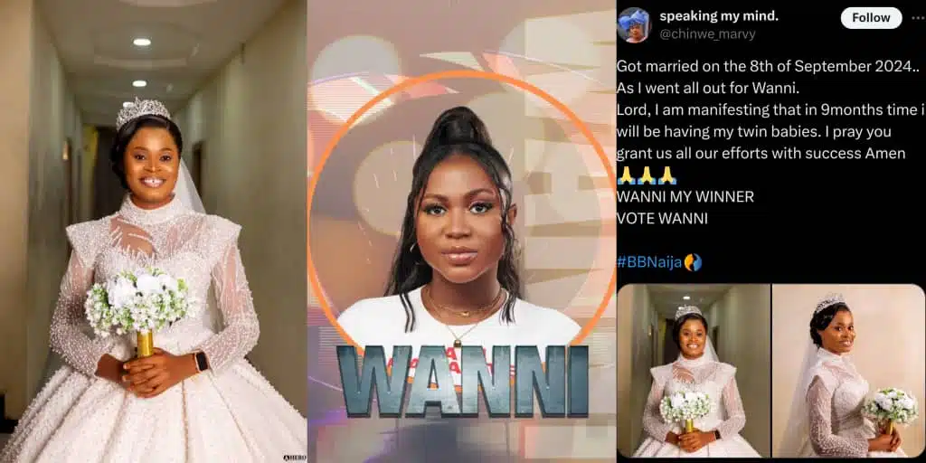 BBNaija: "My winner" - Newlywed fan asks God for twin babies, inspired by Wanni X Handi