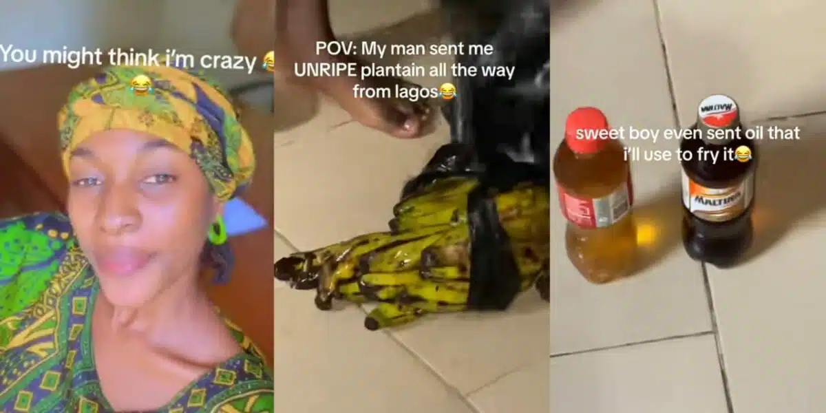 Woman expresses disappointment after boyfriend sends unripe plantains from Lagos