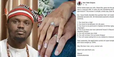 Man shares wife’s 7 conditions before marrying a second wife