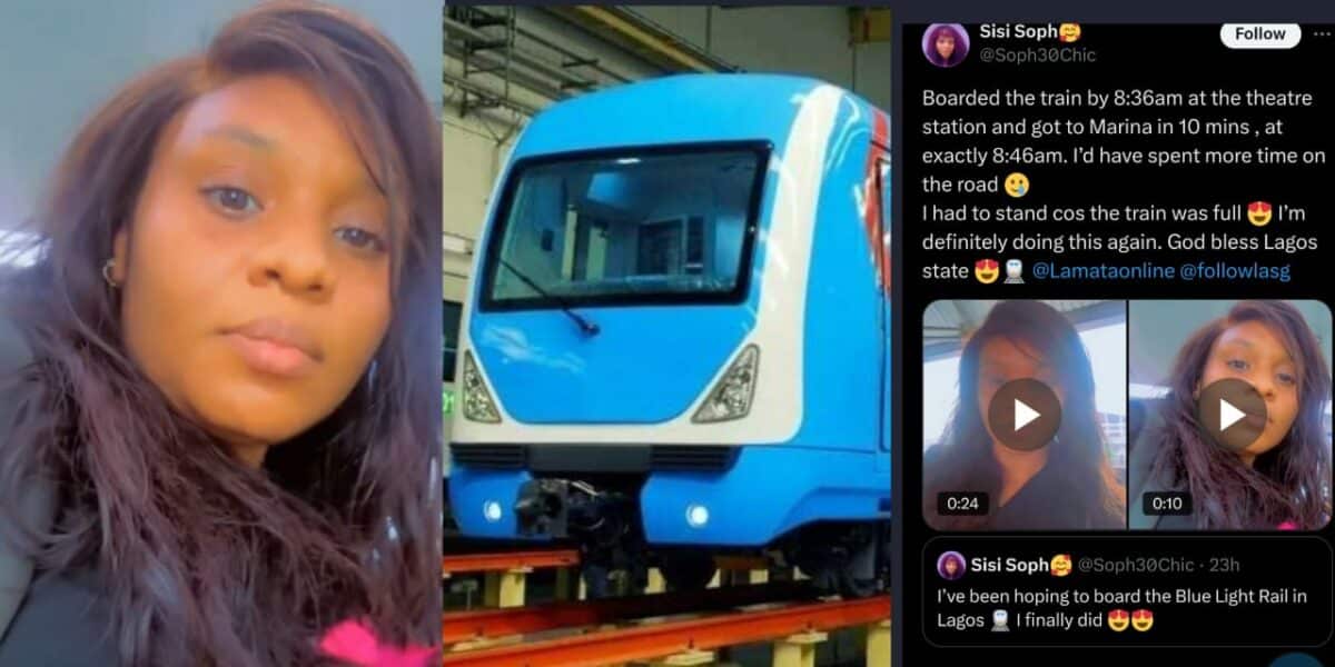 Excitement as lady rides Blue Light Rail in Lagos for the first time, arrives in 10 minutes