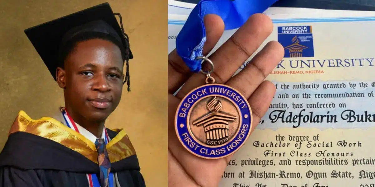 Man celebrates first-class degree from Babcock University, flaunts certificate and medal