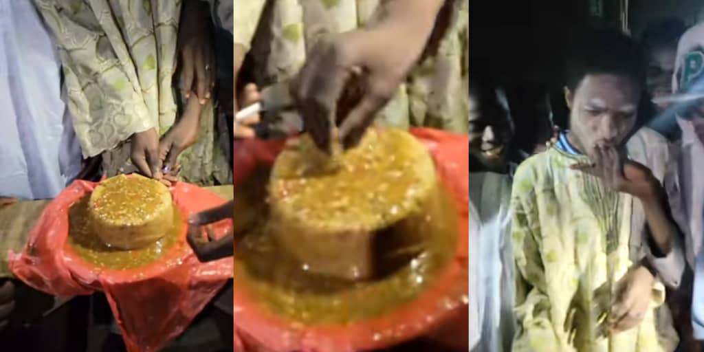 Man celebrates birthday with Eba and soup cake