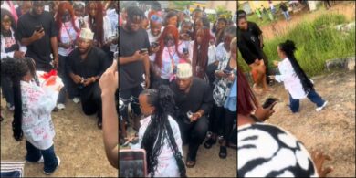 Drama as lady rejects man's marriage proposal on her sign-out day