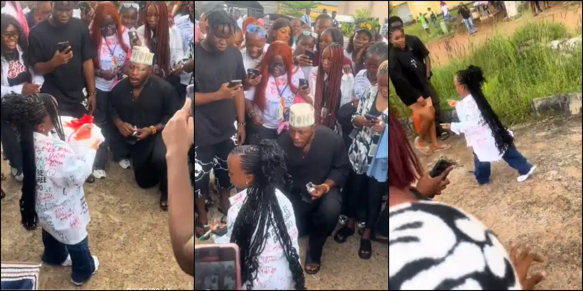 Drama as lady rejects man's marriage proposal on her sign-out day