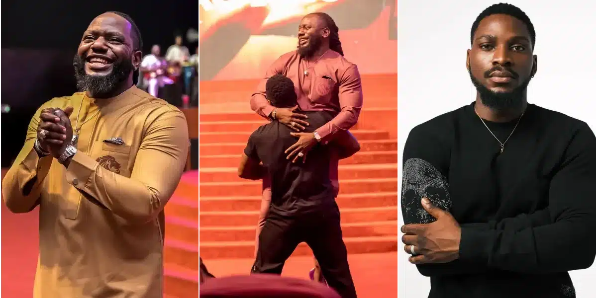 Nollywood Star Tobi Bakre Sparks Debate After Playfully Lifting Pastor Jimmy Odukoya During Church Service