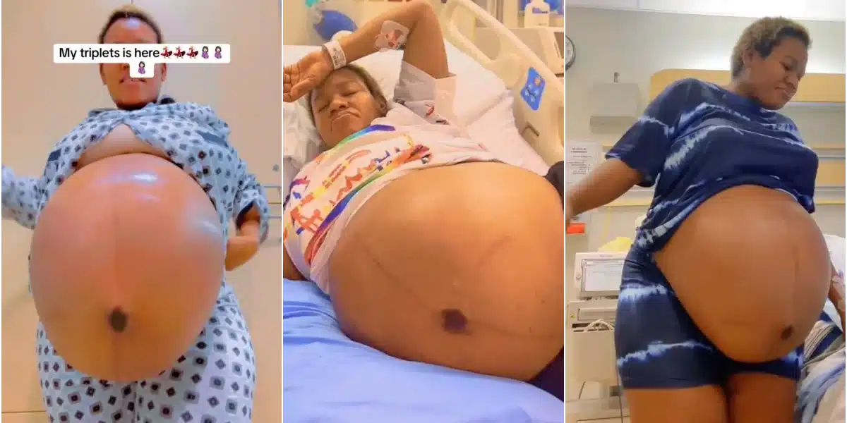 Mother of two flaunts baby bump as she welcomes triplets