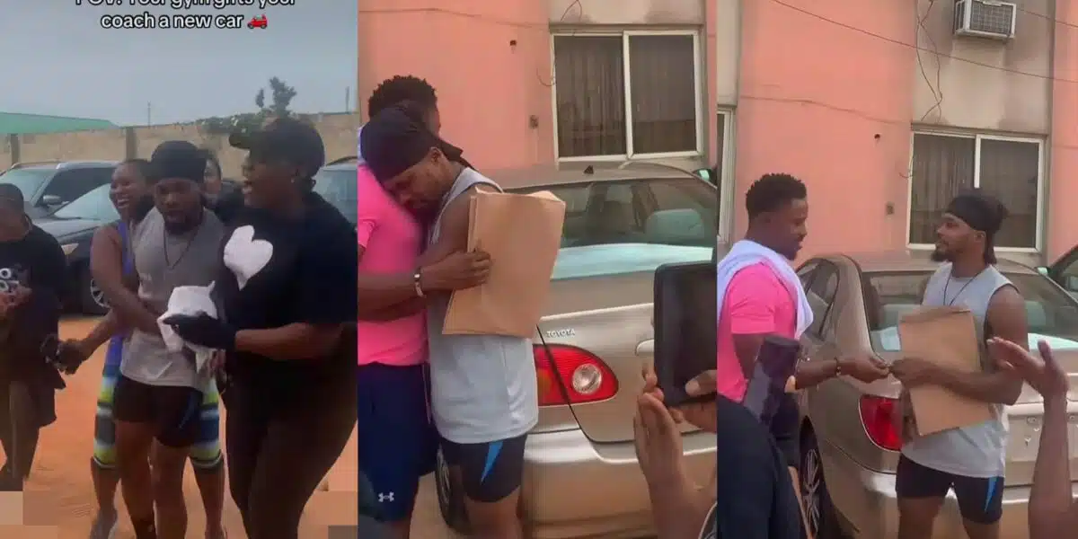 Emotional moment gym members surprise their instructor with new car