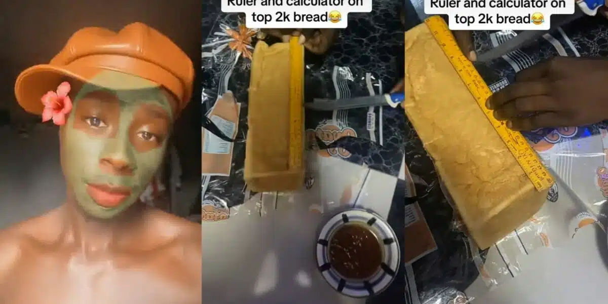 Man sparks debate for using calculator and ruler to divide ₦2k loaf of bread