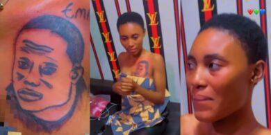 Lady tattoos boyfriend's face on her chest to prove her love