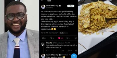 Man regrets cooking noodles by himself in wife’s absence, begs God not to make him unmarried