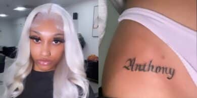 Lady goes viral after seeking help for tattoo of ex-boyfriend's name on her lap