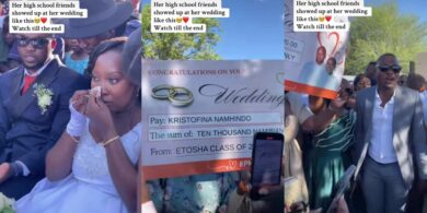 Bride gets emotional as classmates gift her $10k Namibian dollars on wedding day