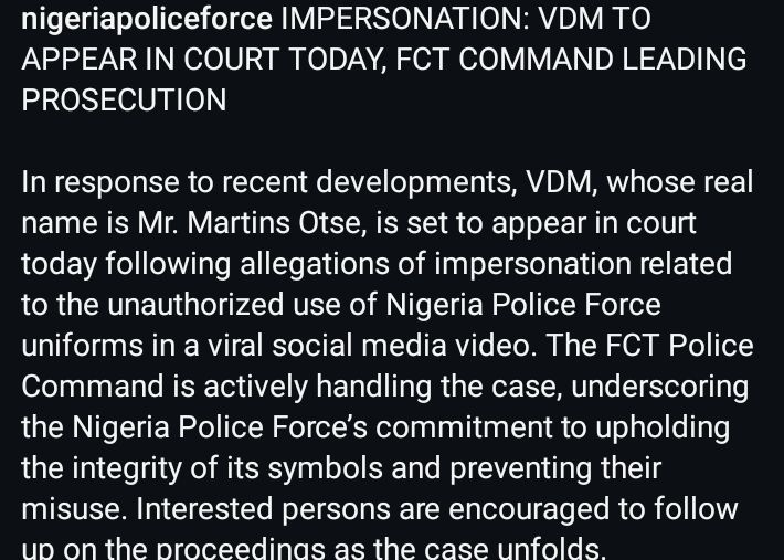 Nigerian police Instagram post 