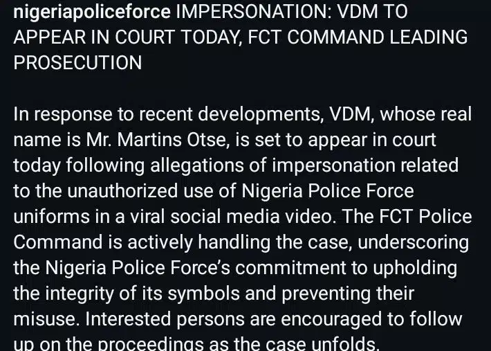 Nigerian police Instagram post 