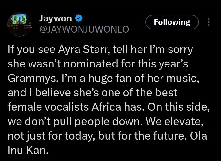 Jaywon tweet