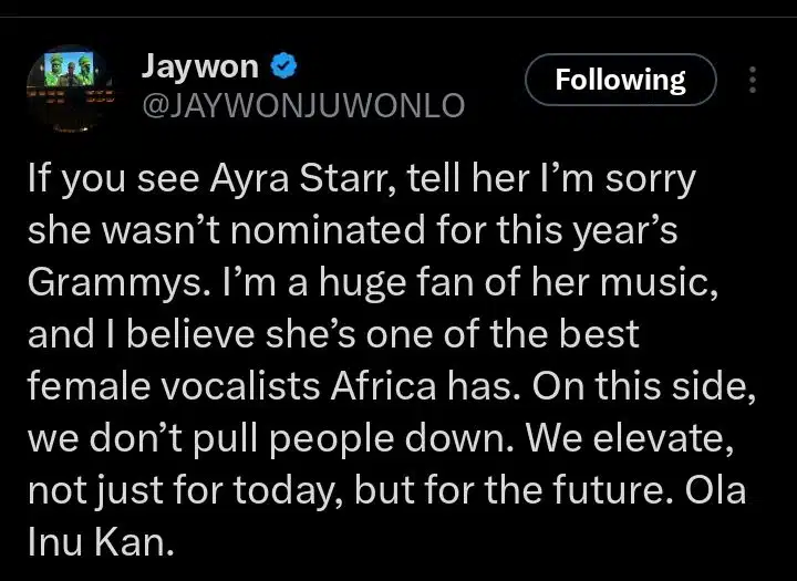 Jaywon tweet 