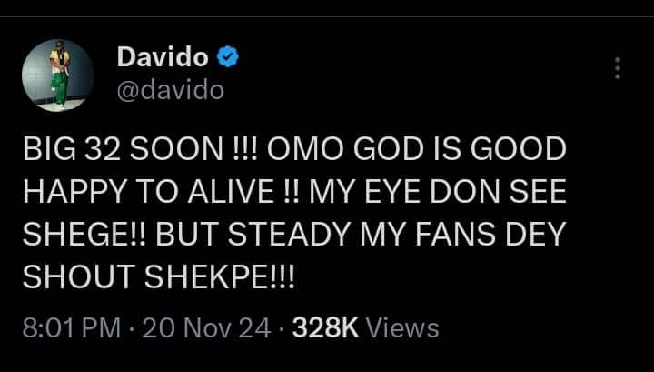 Davido's tweet