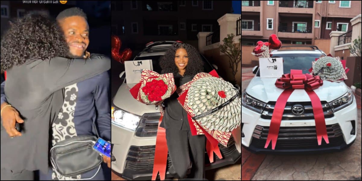 Heartwarming moment man romantically surprises wife with new car