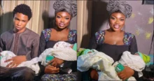 Mixed reactions as father of twins looks unhappy on naming ceremony