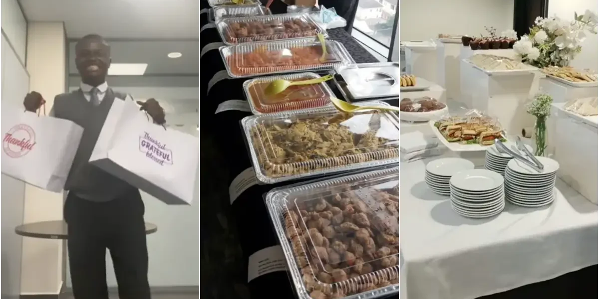 Man sparks a buzz as he flaunts free food from 9-5 job