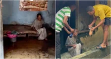 Man in tears after seeing living condition of a helpless woman