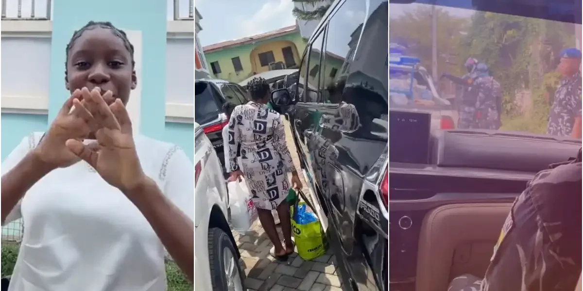 Lady flaunts father's convoy as they travel to village for the first time