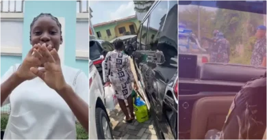 Lady flaunts father's convoy as they travel to village for the first time