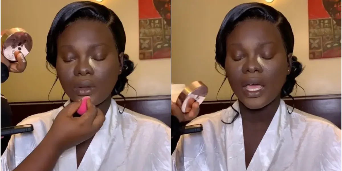 Moment bride goes spiritual during wedding makeup session