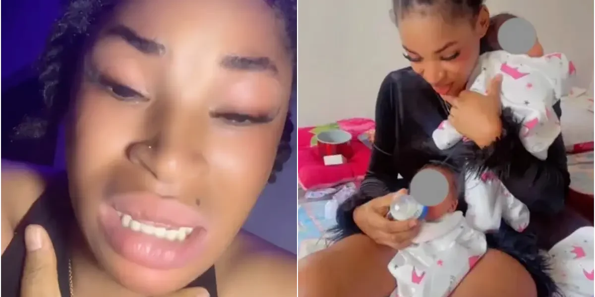 "I’m just too young for this" - GenZ lady weeps after welcoming twins