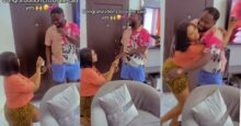 Adorable moment lady goes down on one knee to propose to her man