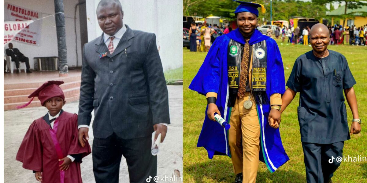 Man recreates graduation photo with his father