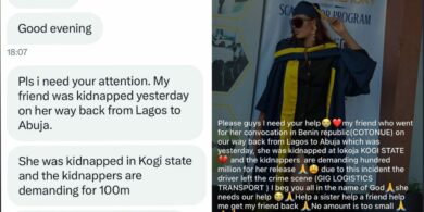 Nigerian lady kidnapped after convocation in Benin Republic, kidnappers demand ₦100m