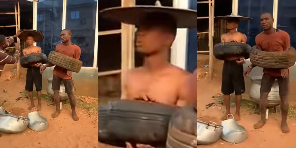 Two men face tyres and dancing penalty after being caught stealing pots