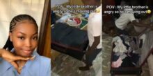 Lady shares hilarious video of younger brother packing to leave the house because they got him angry