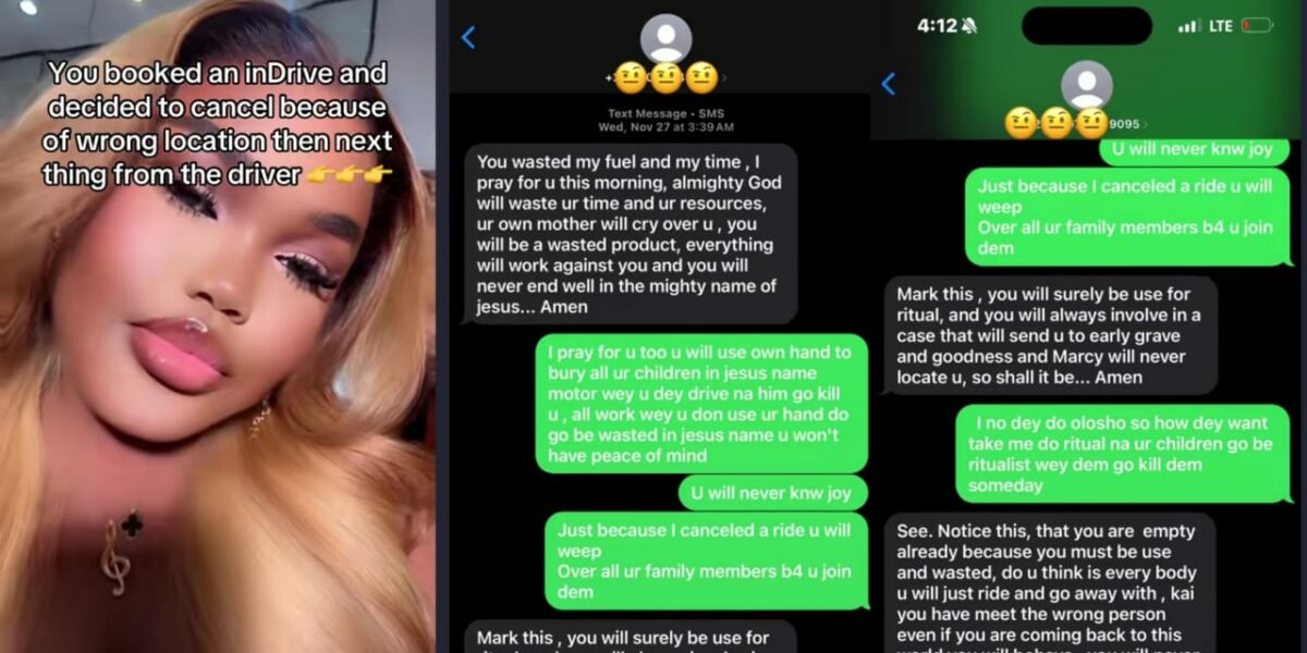 Indrive driver sends scary messages to lady after ride cancellation