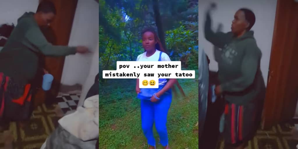 Mother uses holy water to chase away evil spirits after daughter gets a tattoo, video goes viral