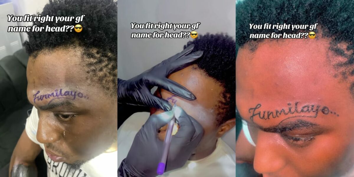 Man tattoos girlfriend, Funmilayo’s name to prove his love