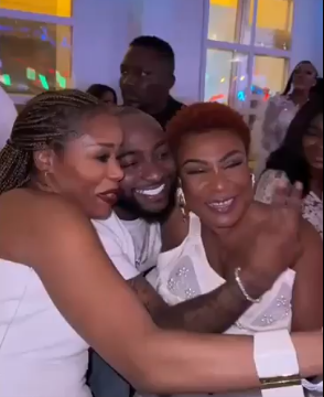 Adorable moment Davido meets with Burna Boy's mother at Tony Elumelu's all-white party